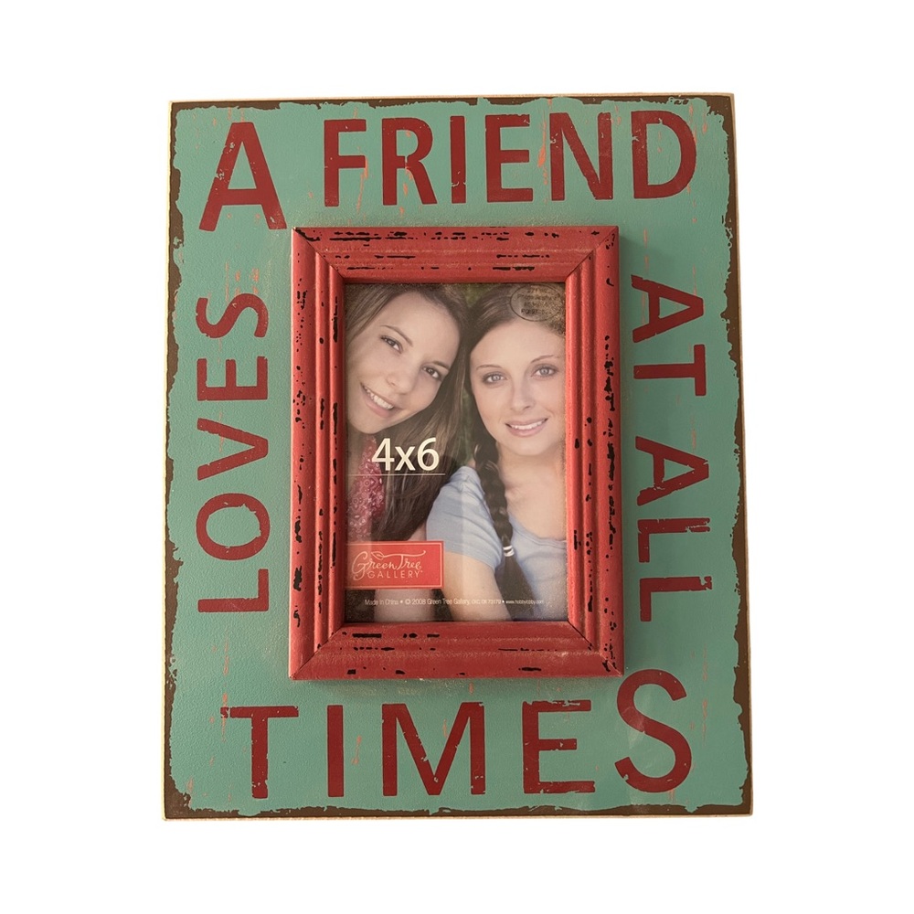 Teal Rustic Picture Frame with Burnt Red Text Accents - Friends